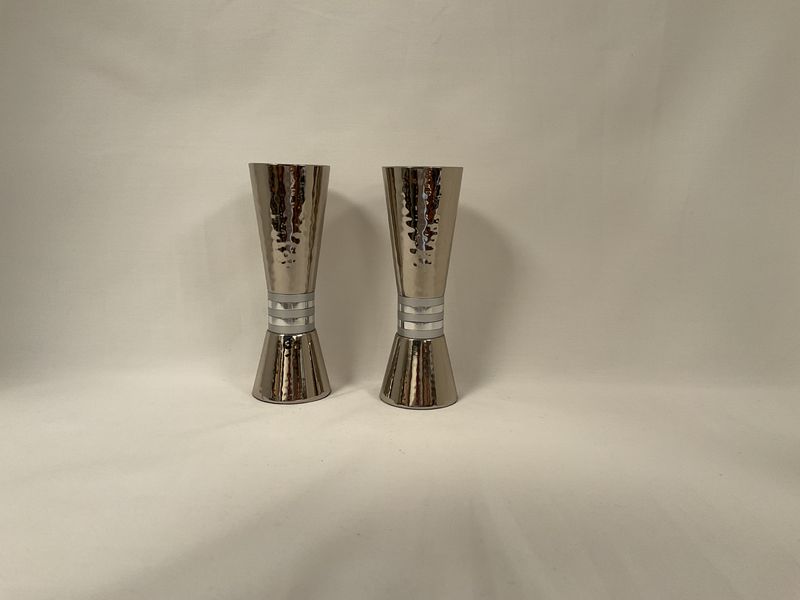 Cone Shaped Hammered Candlesticks with Silver Rings