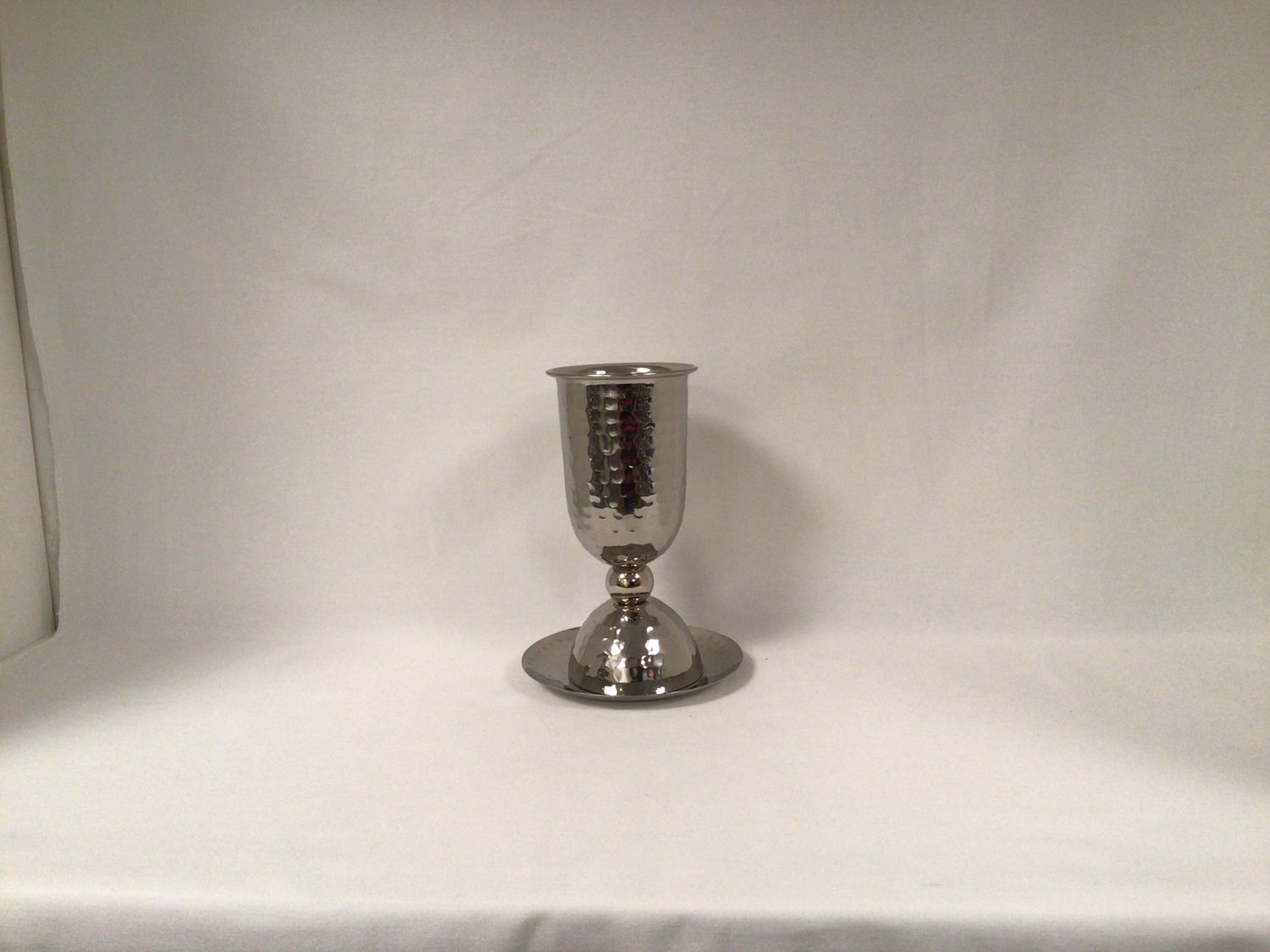 Stainless Steel Hammered Kiddish Cup with Silver Ball on Tray