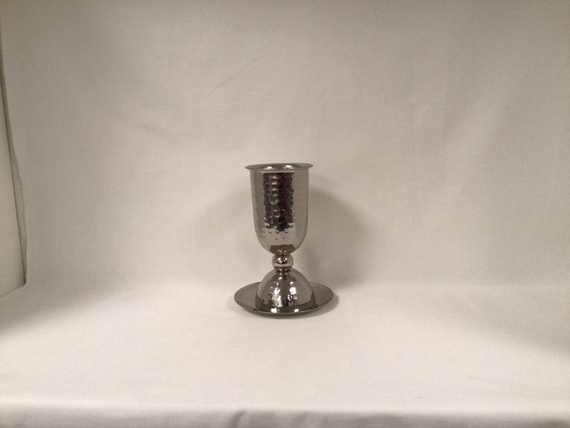 Stainless Steel Hammered Kiddish Cup with Silver Ball on Tray