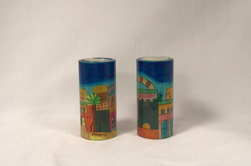 Round Candlesticks with Jerusalem Scene