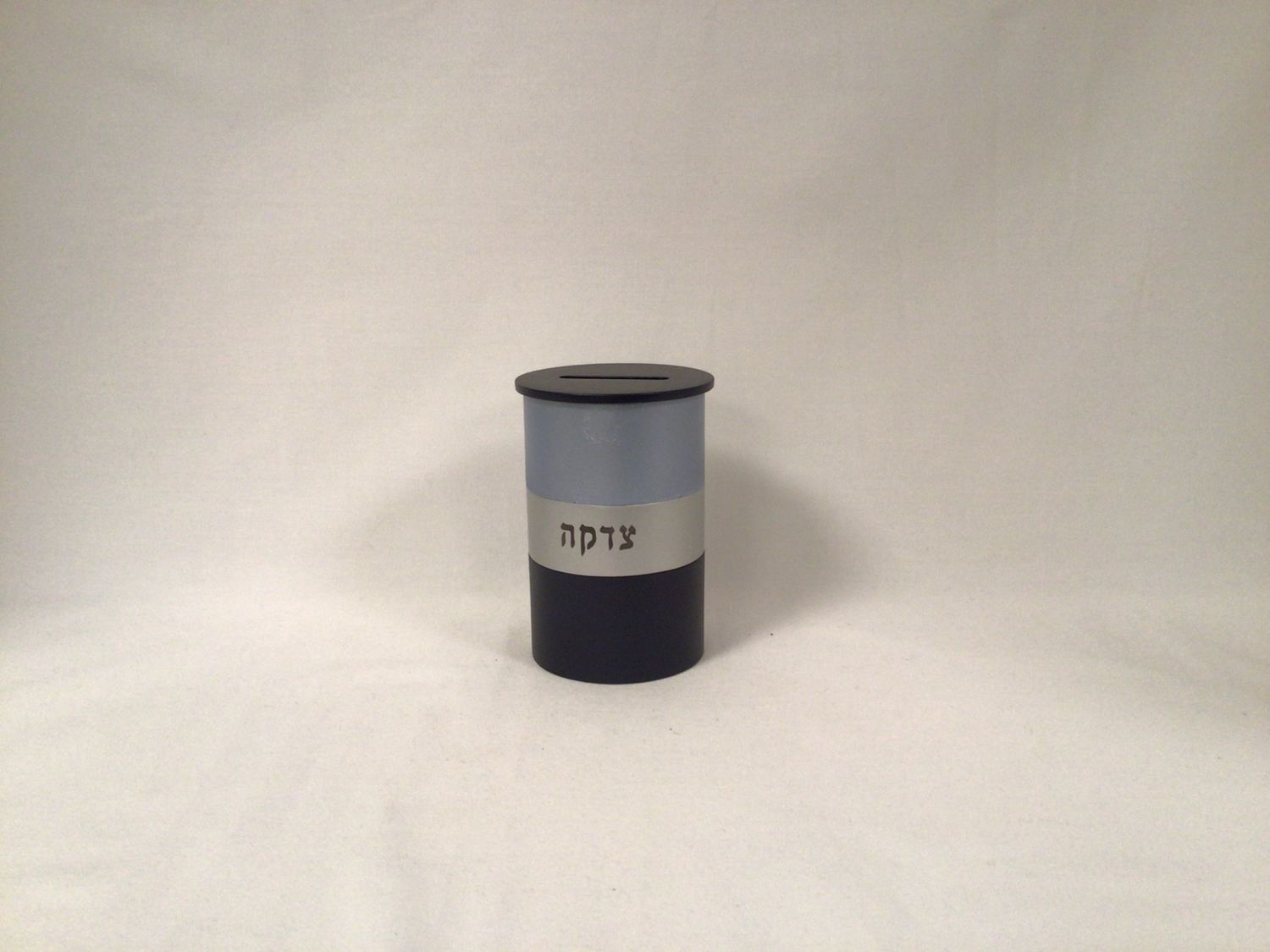 Aluminum Tzedakah Box in Blues with Silver