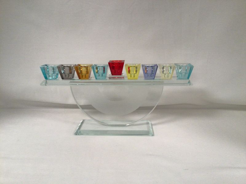 Crystal Menorah with Multicolor Candle Holders