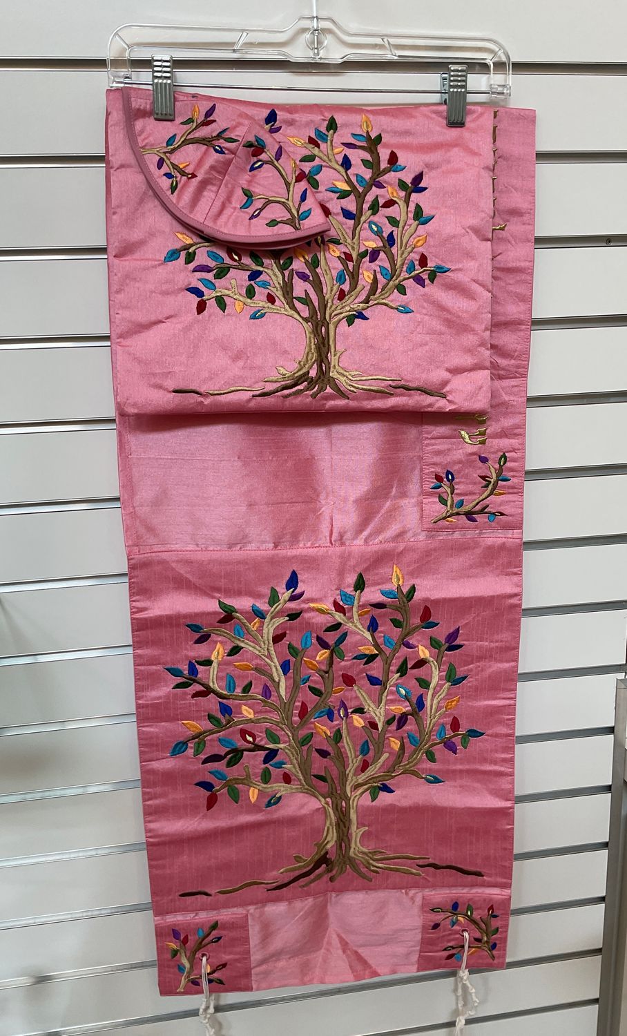 Embroidered Silk Pink Tree of Life Tallit Set