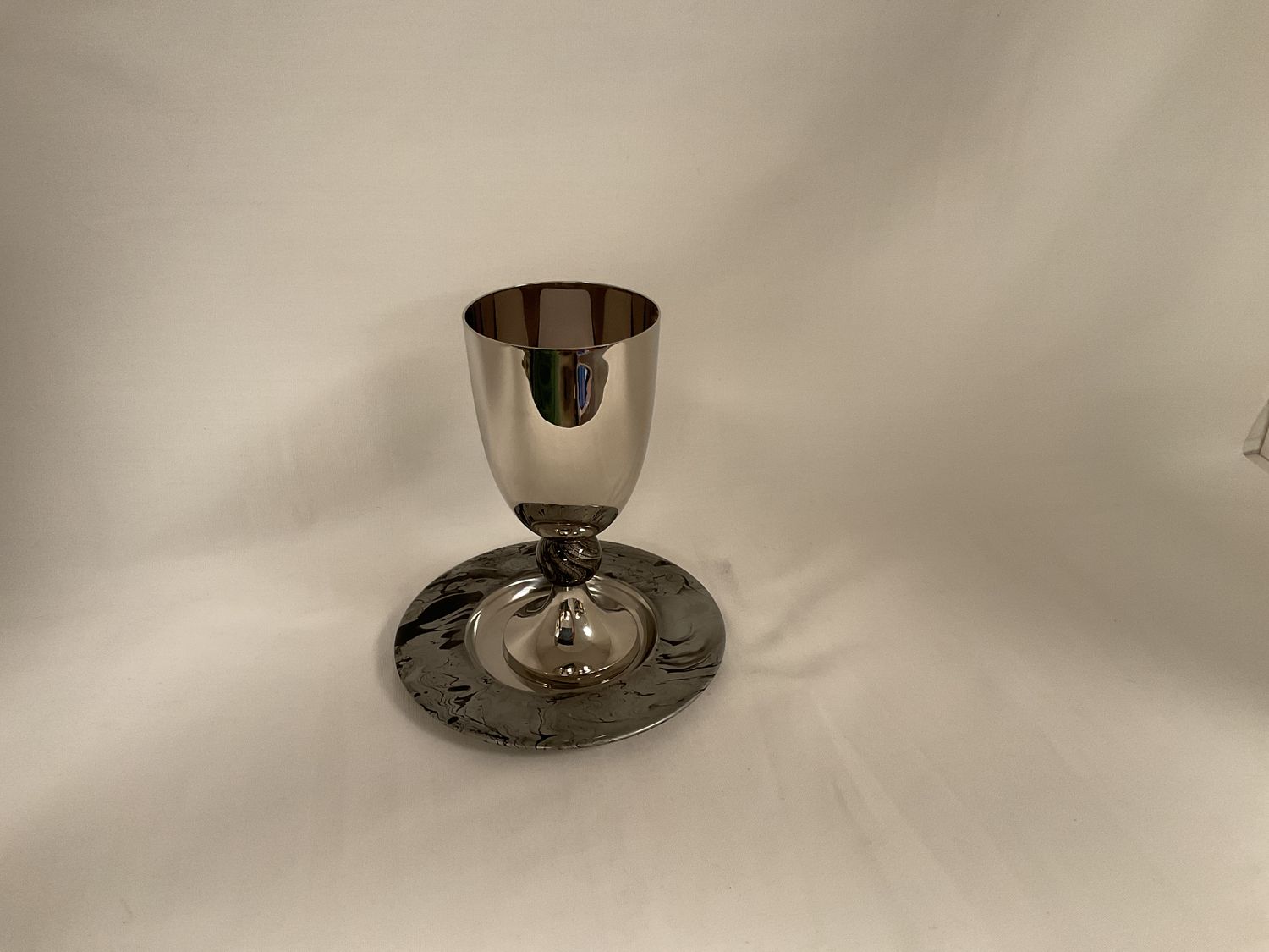 Stainless Steel Nickel Plated Kiddush Cup with Wavy Design Ball and Tray