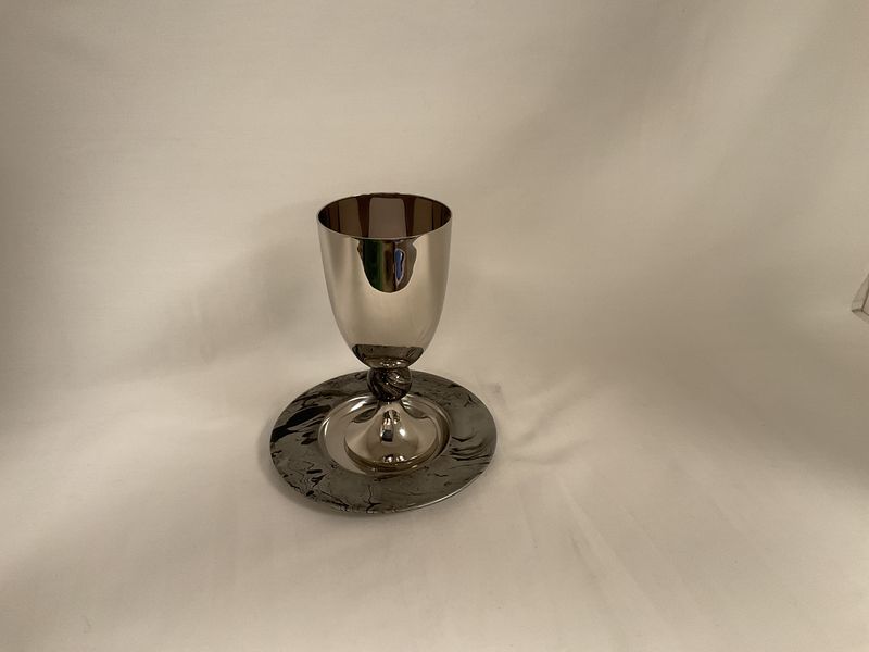 Stainless Steel Nickel Plated Kiddush Cup with Wavy Design Ball and Tray