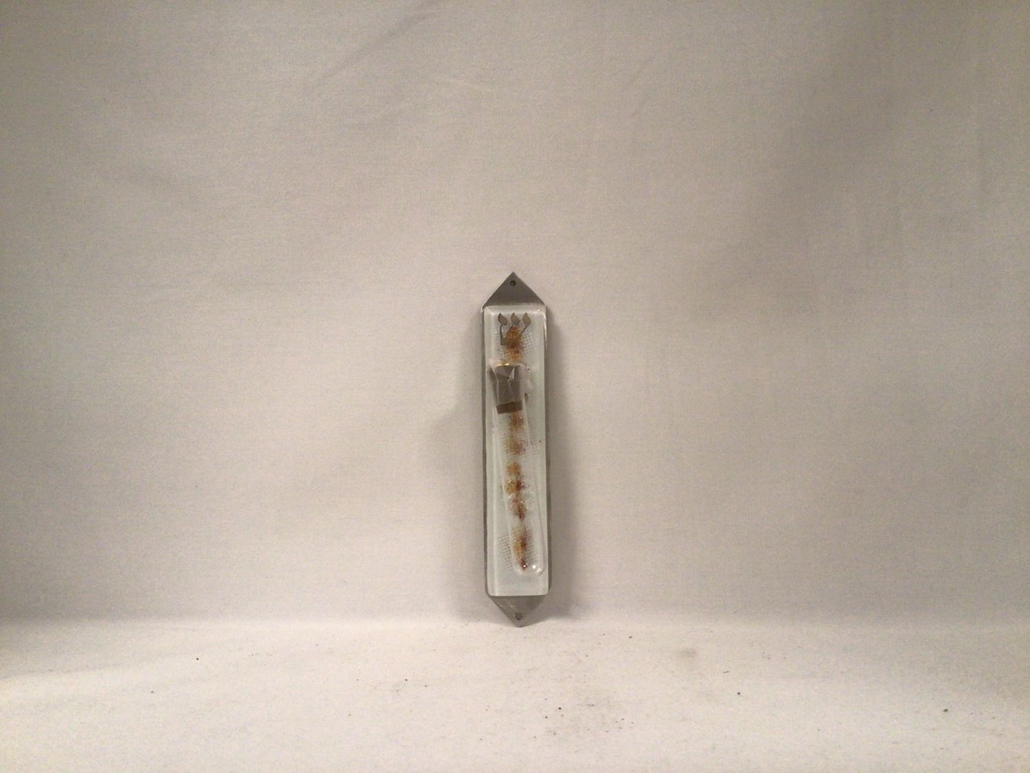 White Collage Wedding Mezuzot with Tube for Shards