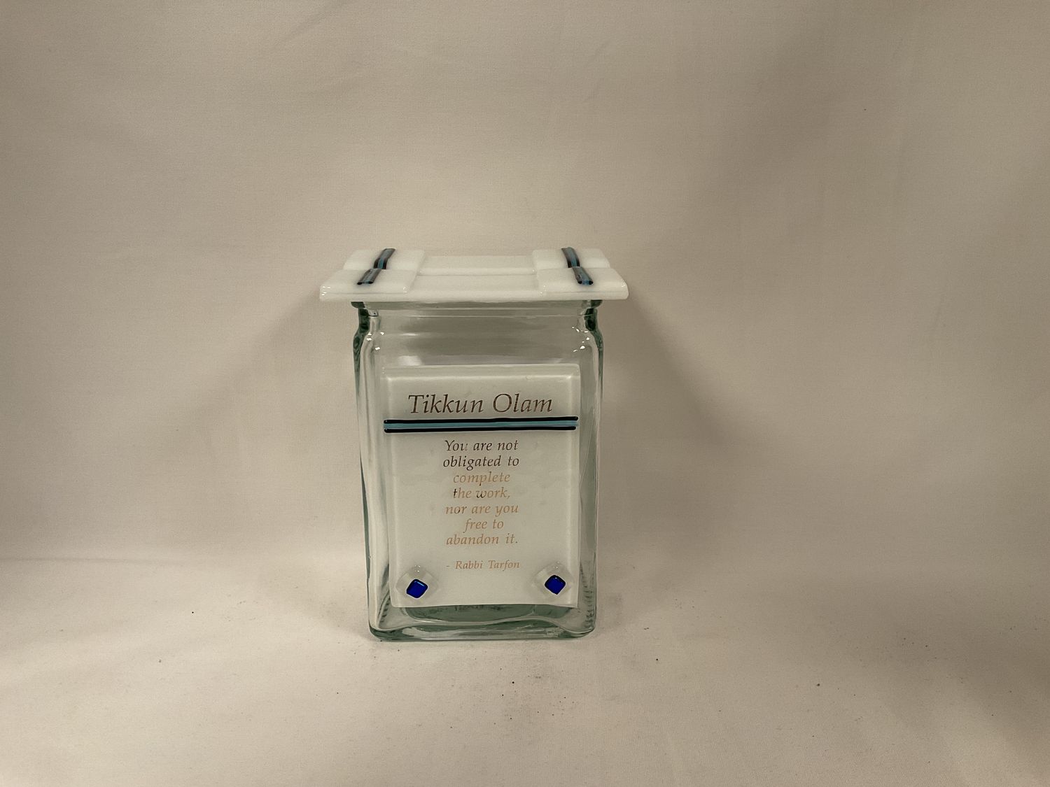 &quot;Tikkun Olam&quot; Glass Tzedakah Box