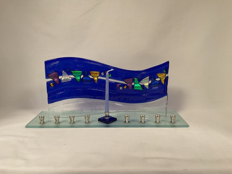 Quasar Blue Glass Menorah