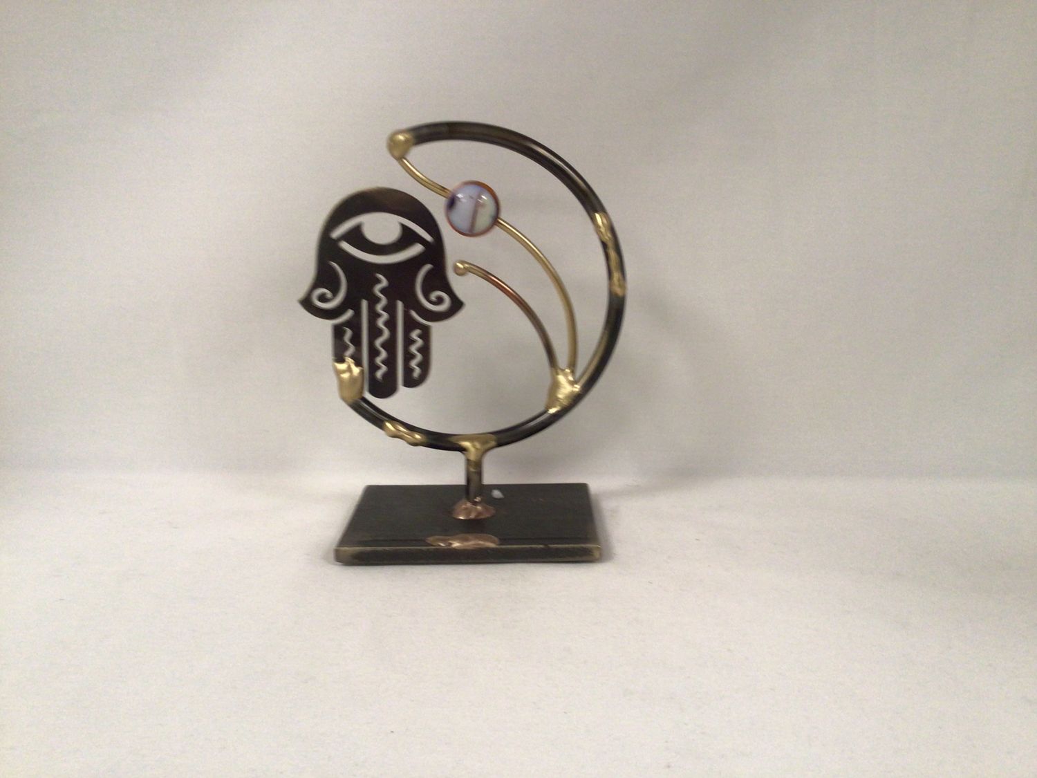  Hamsa Sculpture with Glass Bead on Stand