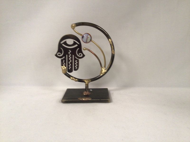  Hamsa Sculpture with Glass Bead on Stand