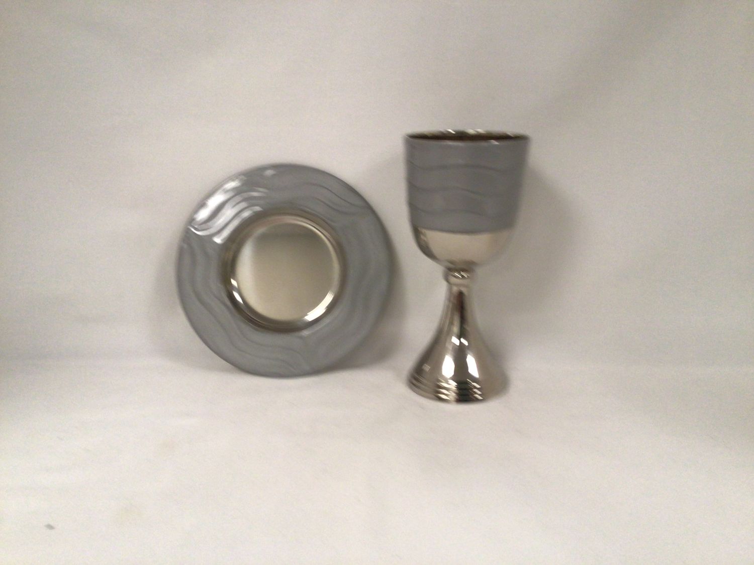Nickel Plated and Enamel Kiddush Cup with Tray – Silver