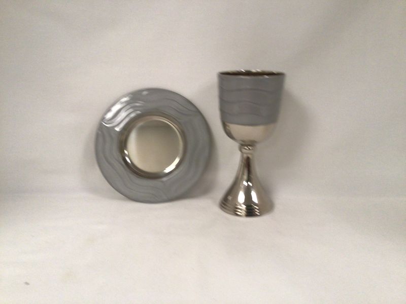 Nickel Plated and Enamel Kiddush Cup with Tray – Silver Nickel Plated and Enamel Kiddush Cup with Tray – Silver