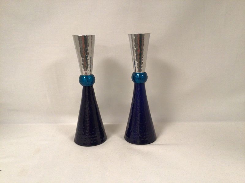 Anodized candlesticks with multi blue sections 