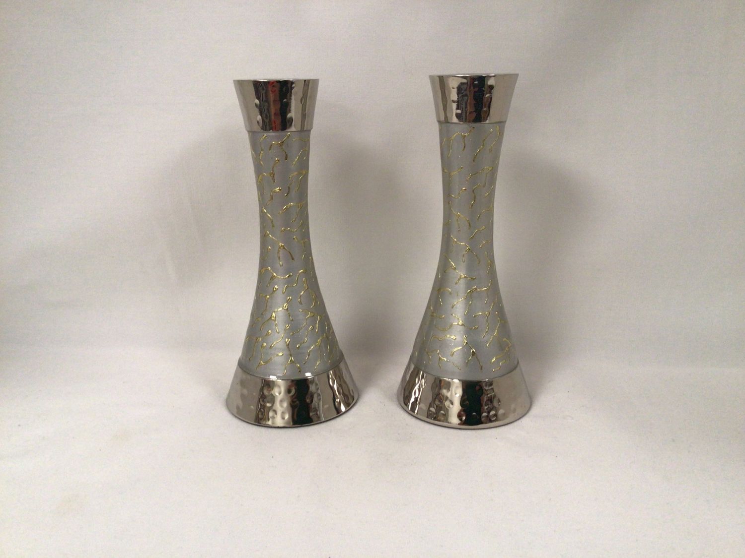 Modern Hammered Candlesticks with Anodized Gold Decor