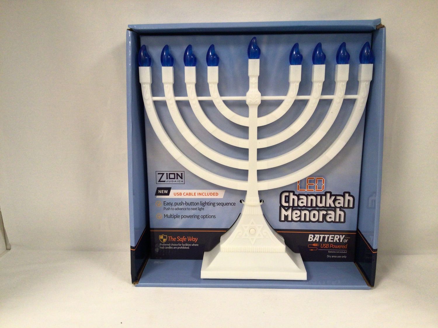 LED Electronic Menorah – Battery or USB Powered – White