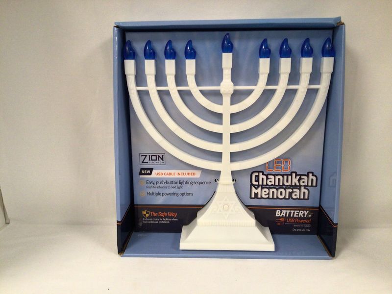 LED Electronic Menorah – Battery or USB Powered – White