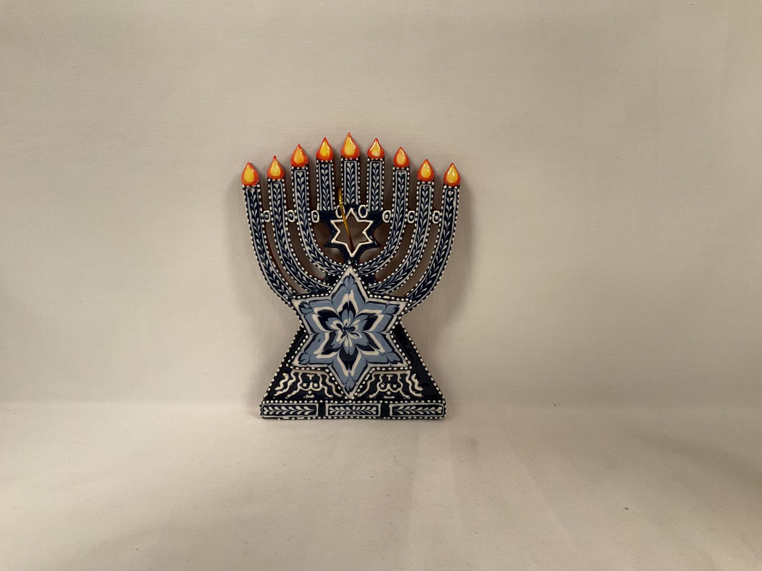 Hand Painted Ceramic Chanukah Menorah Hanging - Large Hand Painted Ceramic Chanukah Menorah Hanging - Large