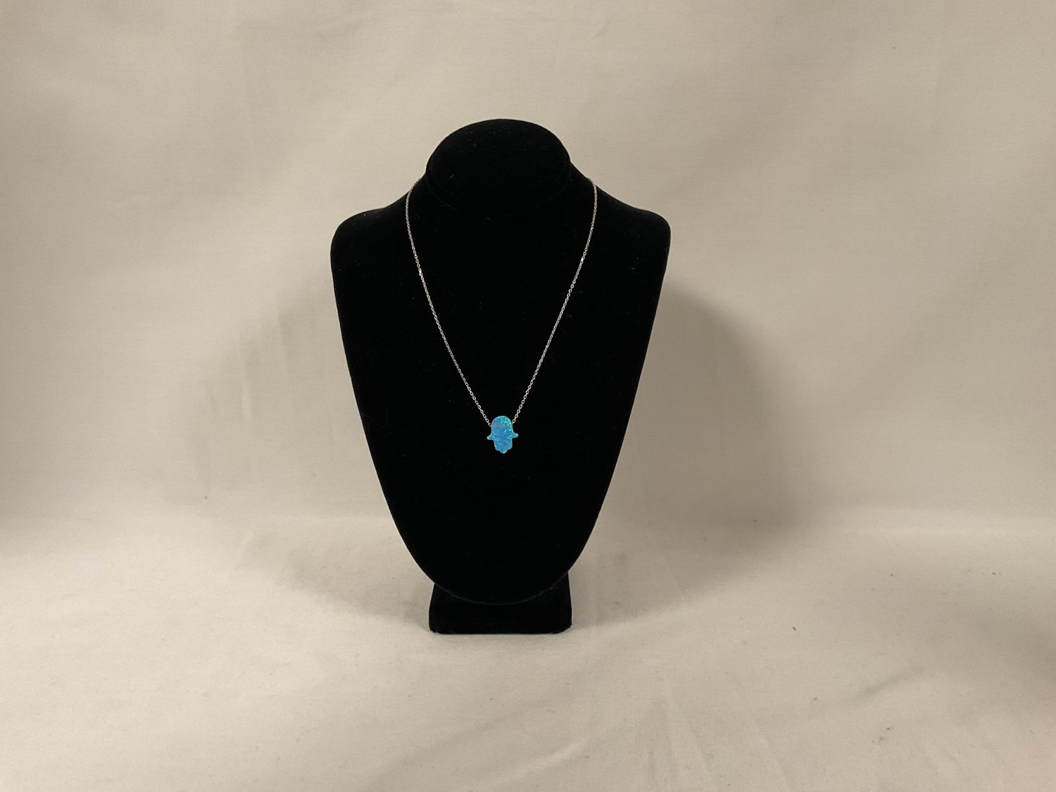 Large Blue Opal Hamsa Necklace on Sterling Chain Large Blue Opal Hamsa Necklace on Sterling Chain