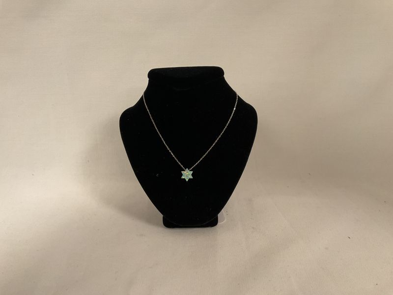 White Opal Star of David Necklace on Silver Chain