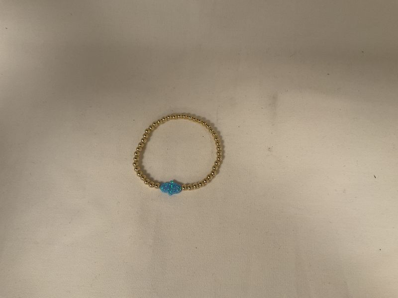 Blue Opal Hamsa on Gold Beaded Bracelet