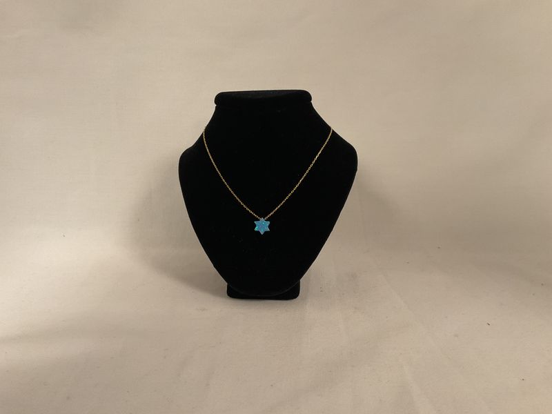 Gold Chain with Opal Blue Star of David Necklace