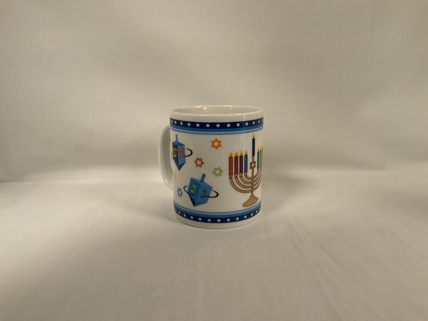 Hanukkah Mug with Dreidels and Menorah 