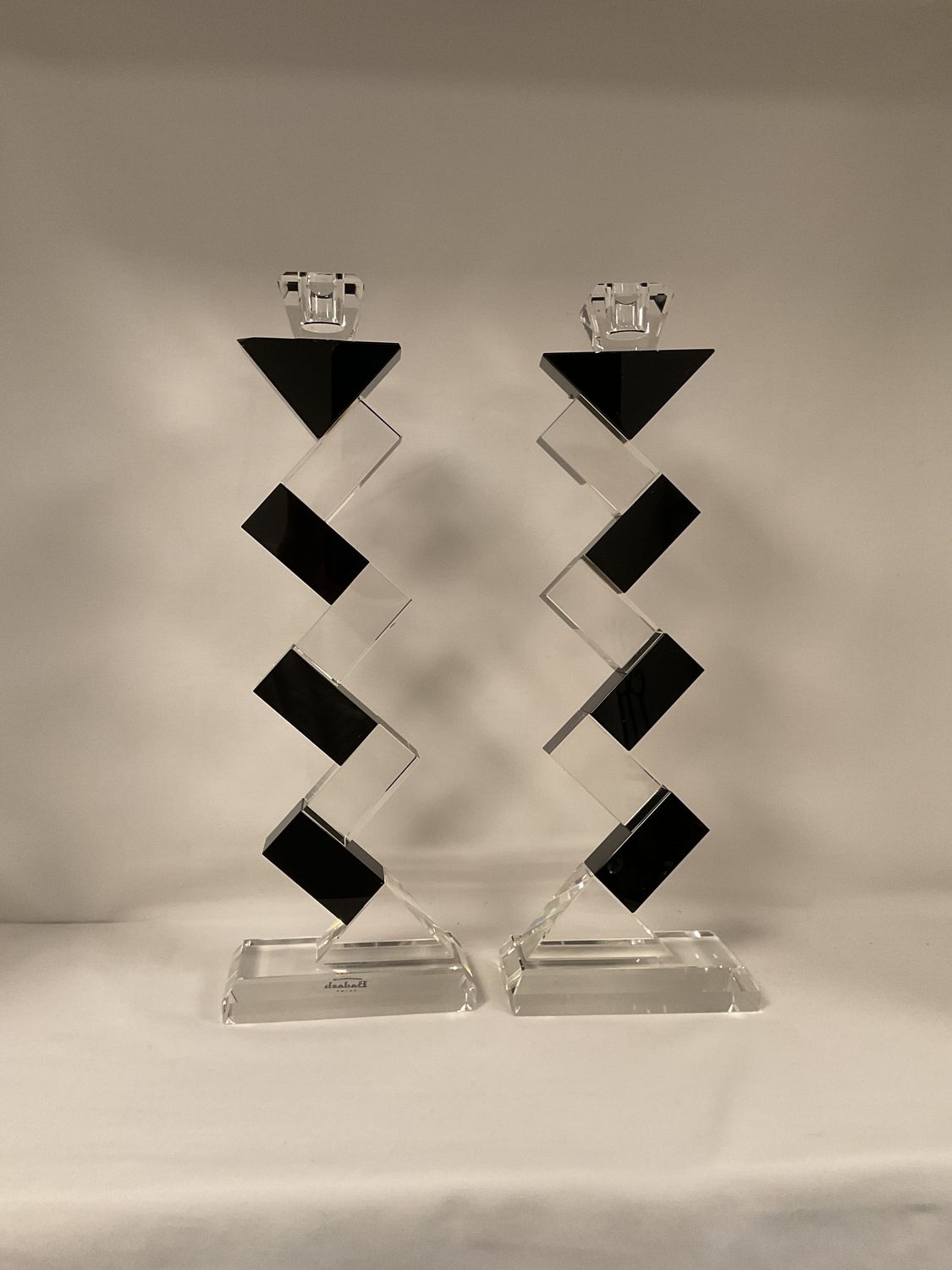 Angela 14&quot; Black/Clear Modern Crystal Candlesticks