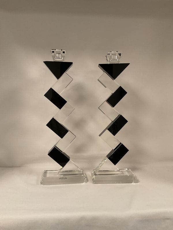 Angela 14" Black/Clear Modern Crystal Candlesticks