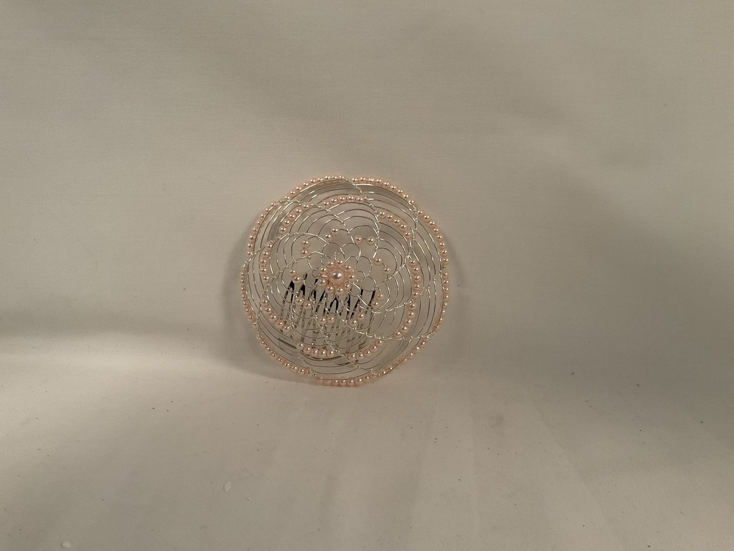 Pink Beaded Ladies Kippah with Comb