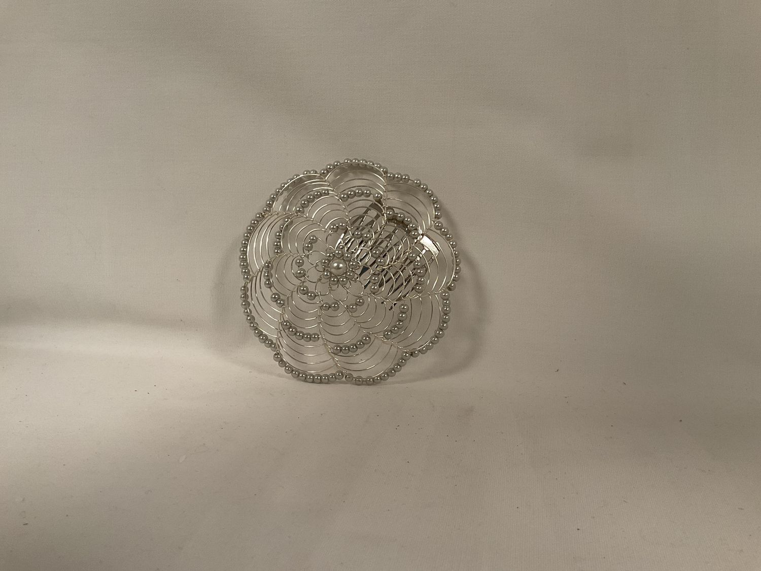 Light Silver Beaded Ladies Kippah with Comb