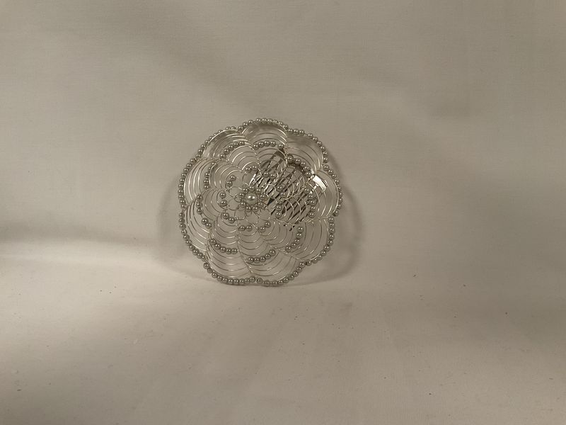 Light Silver Beaded Ladies Kippah with Comb