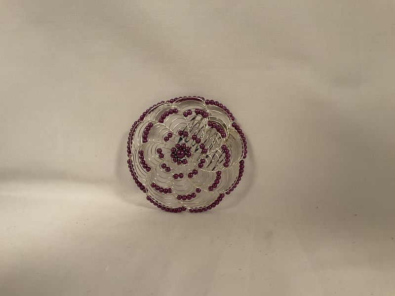 Purple Beaded Ladies Kippah with Comb