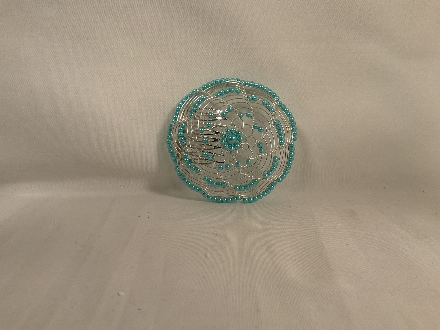 Turquoise Beaded Ladies Kippah with Comb
