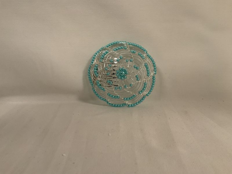 Turquoise Beaded Ladies Kippah with Comb