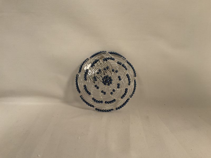 Blue Beaded Ladies Kippah with Comb
