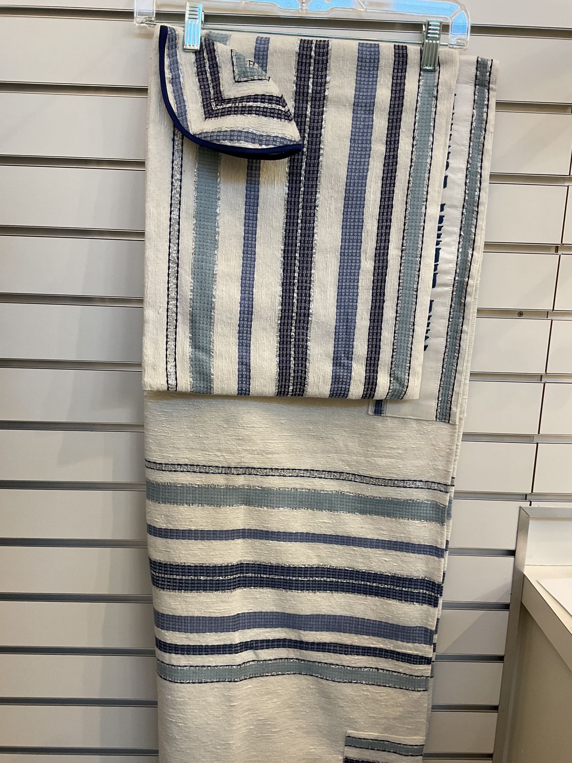 Hand-Woven Silk Shades of Blue Striped Tallit Set