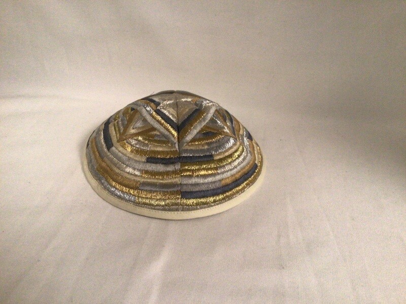 Large Embroidered Magen David Kippah -Silver/Gold Large Embroidered Magen David Kippah -Silver/Gold