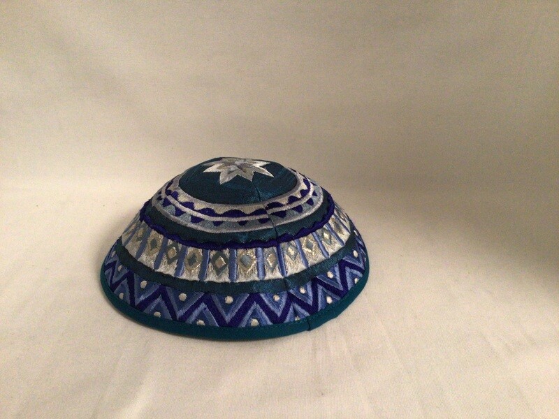 Blue Geometric Embroidered Kippah