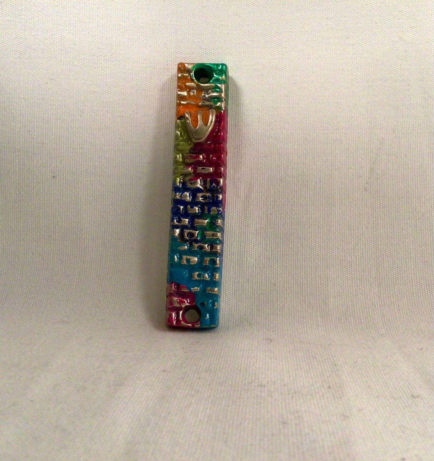 Hand Painted Brick Wall Metal Mezuzah Made in Israel Hand Painted Brick Wall Metal Mezuzah Made in Israel