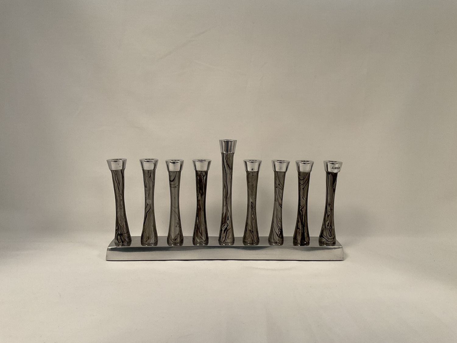 Aluminum Menorah with Silver Swirls on Holders