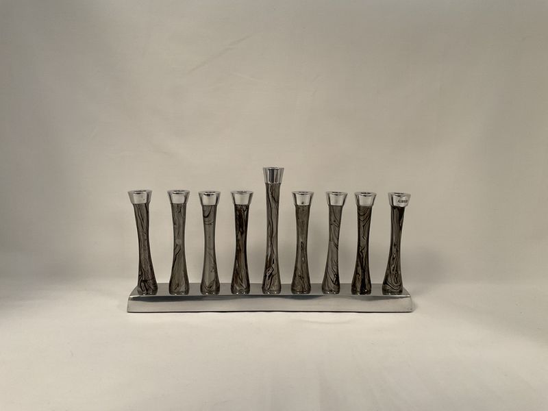 Aluminum Menorah with Silver Swirls on Holders Aluminum Menorah with Silver Swirls on Holders