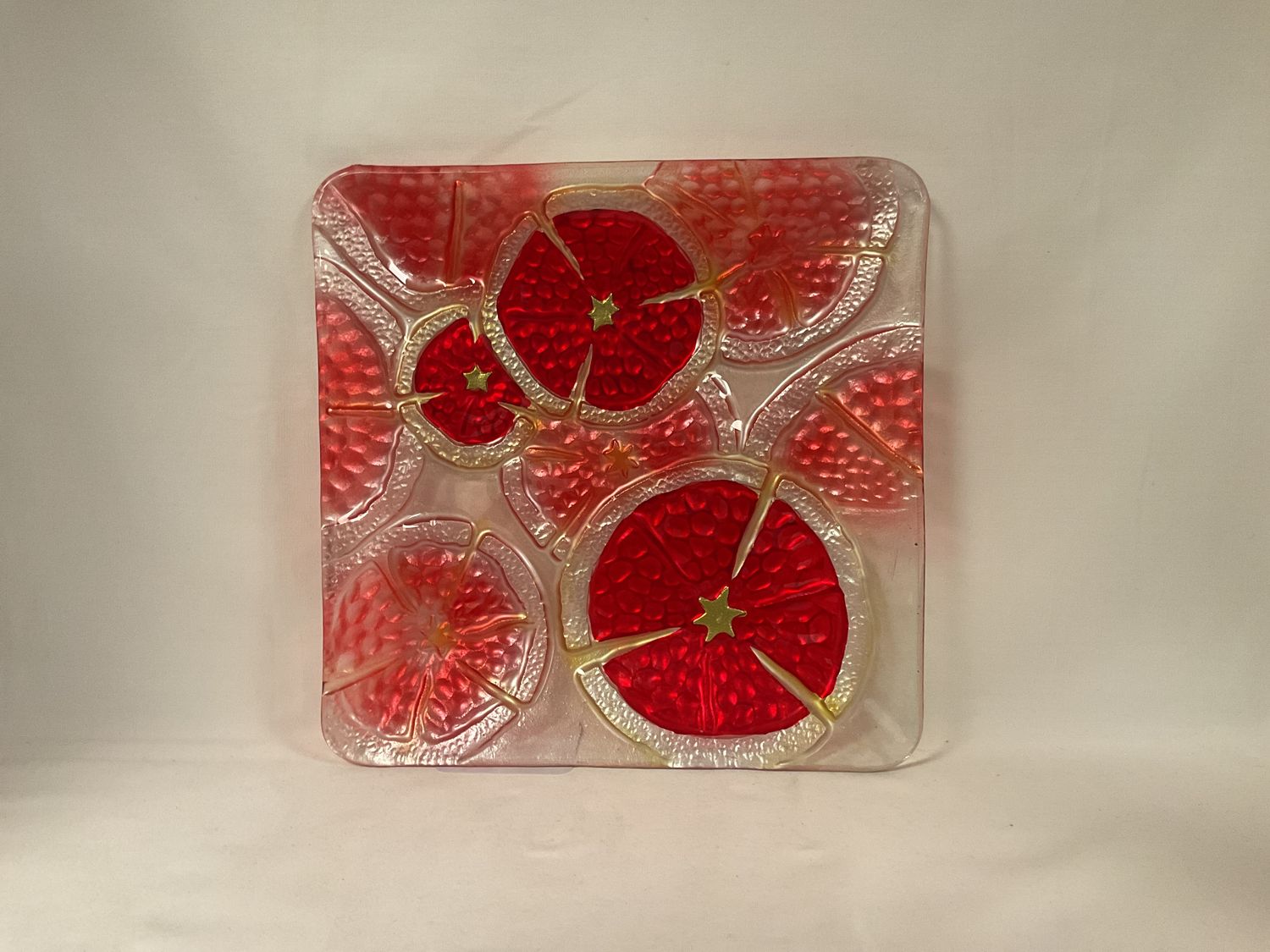 10 " Pomegranates Square Glass Plate 10 " Pomegranates Square Glass Plate
