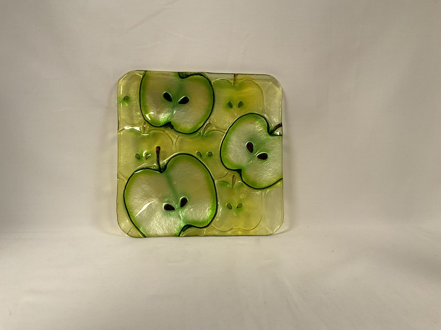 Green Apples Square Glass Plate Green Apples Square Glass Plate