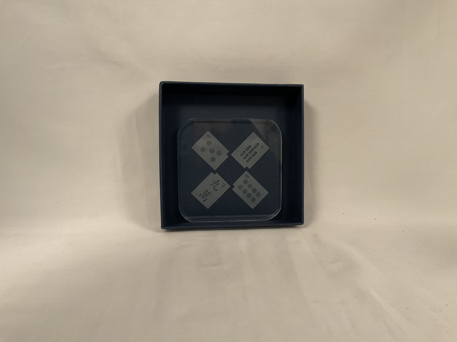 Set of Etched Glass Mah Jongg Coasters Set of Etched Glass Mah Jongg Coasters