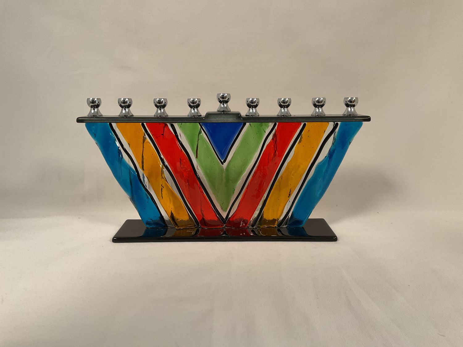 Multi Color Fused Glass Menorah Multi Color Fused Glass Menorah