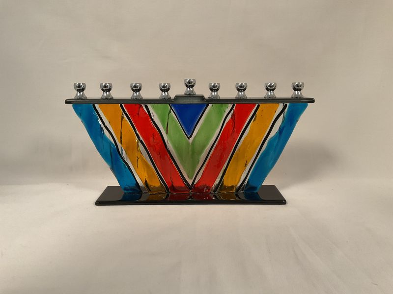 Multi Color Fused Glass Menorah