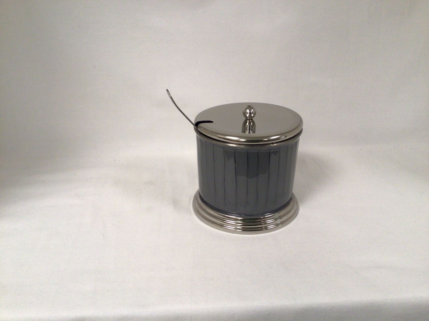 Enamel Grey/ Silver Covered Dish with Spoon