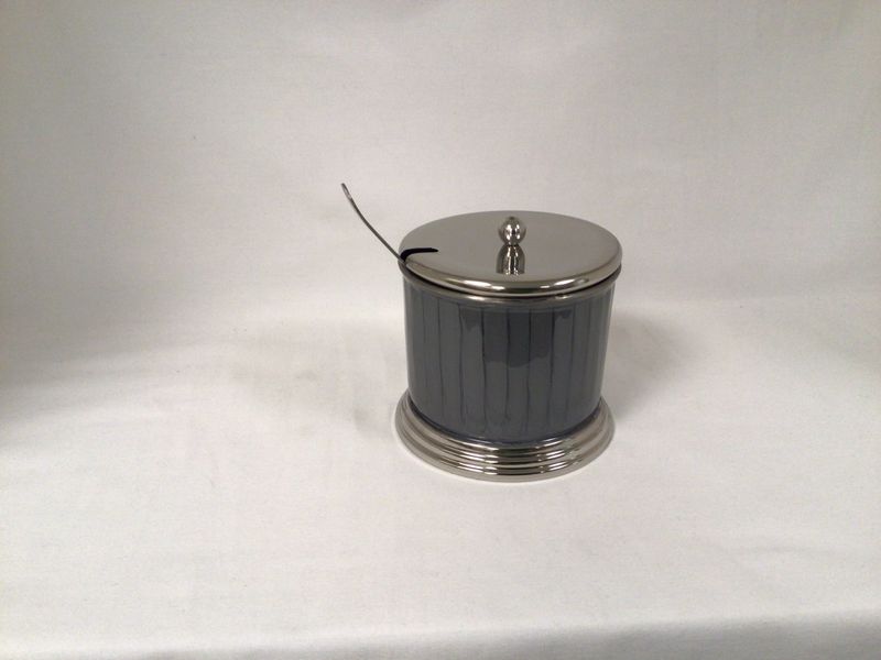 Enamel Grey/ Silver Covered Dish with Spoon