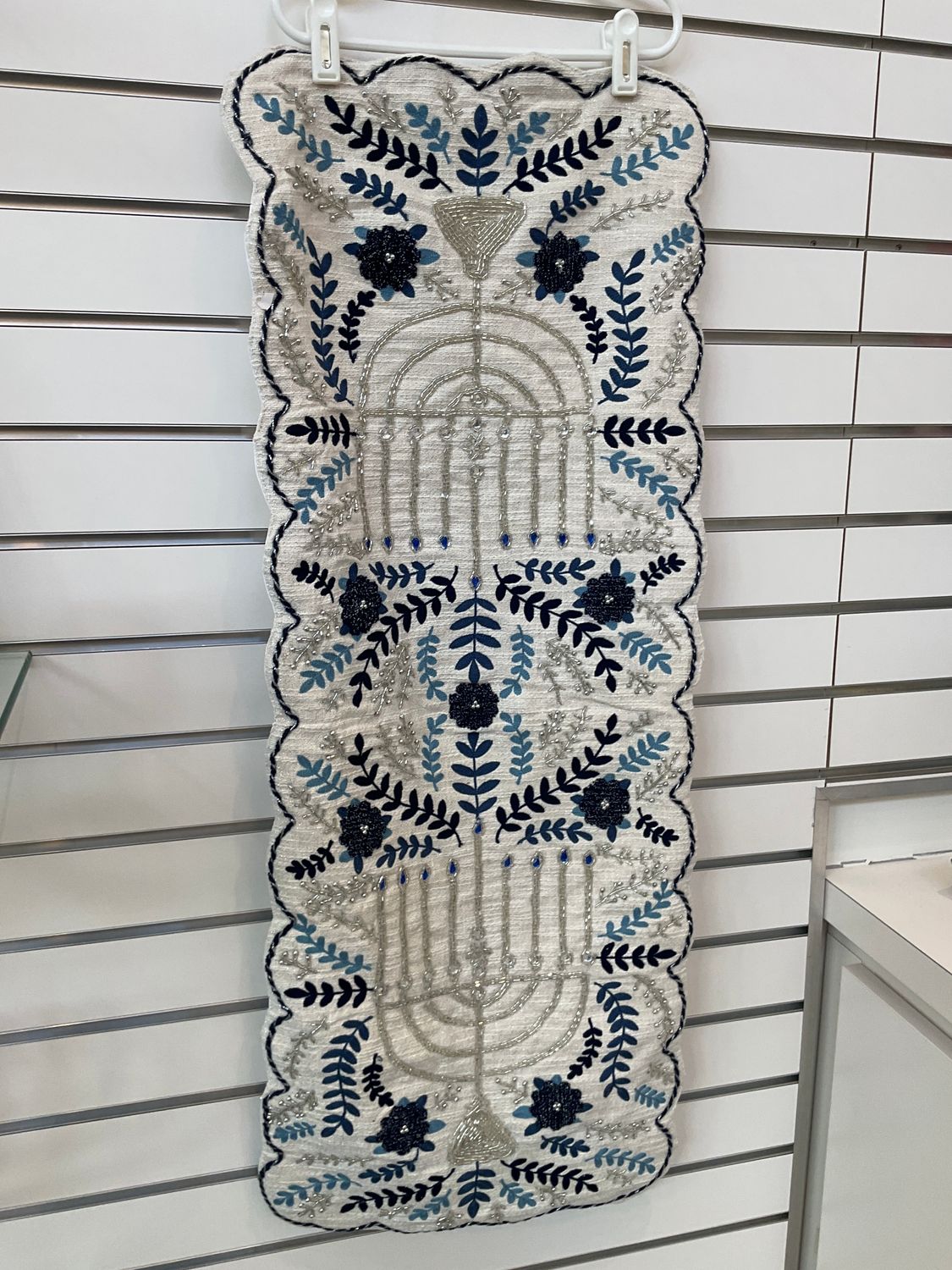 Hanukkah Embroidered and Beaded Table Runner Hanukkah Embroidered and Beaded Table Runner