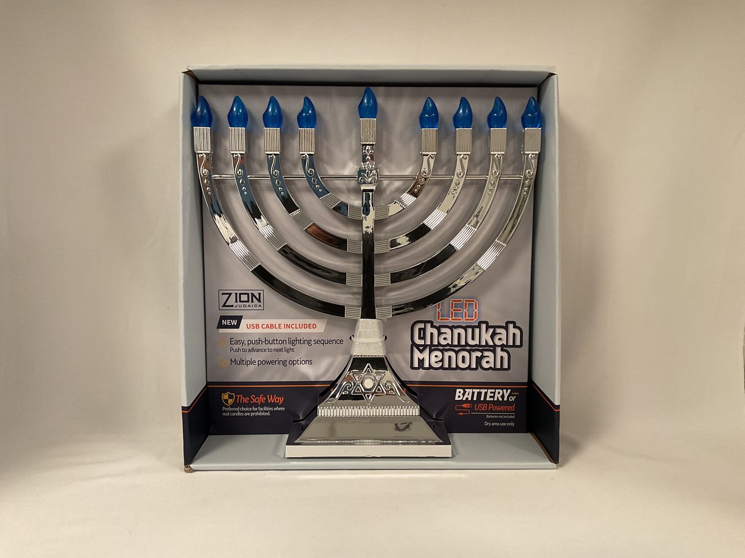 LED Chanukah Menorah with Star of David on Base LED Chanukah Menorah with Star of David on Base